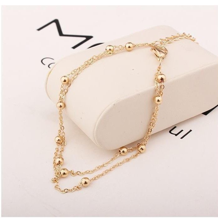 Foot Double Layer Chain Bead Anklet Women's Jewelry_voghion.com