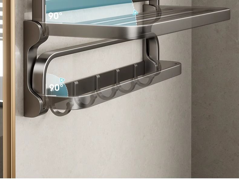 No Drill Space Aluminum Bathroom Towel Rack Set, Foldable Wall Mounted Modern Bathroom Organizer With Rust-Resistant Coating_voghion.com