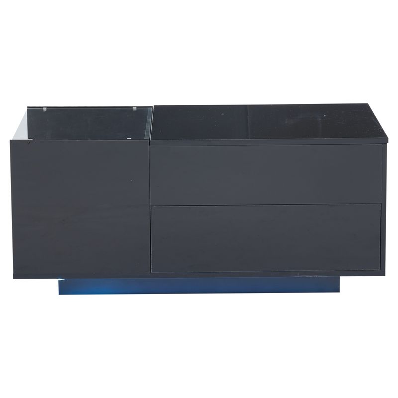 Table basse réglable en hauteur 95 x 48 x 42 cm avec rangement dissimulé, éclairage LED, tiroir et prise de courant - Table d'appoint de salon noire_voghion.com