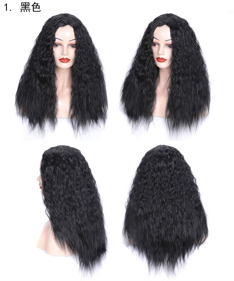 Matte realistic corn perm long curly hair wig head wool curl middle long hair wig head fluffy curly hair wig_voghion.com