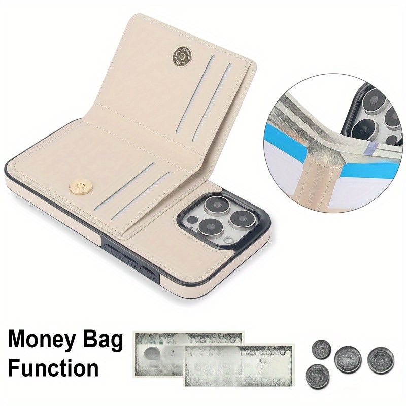 Étui portefeuille en cuir tendance pour téléphone portable 15/14/13/12 Pro/Pro Max/Plus, avec boucle à anneau pour doigt, clips pour cartes, doté d'un support pour téléphone_voghion.com