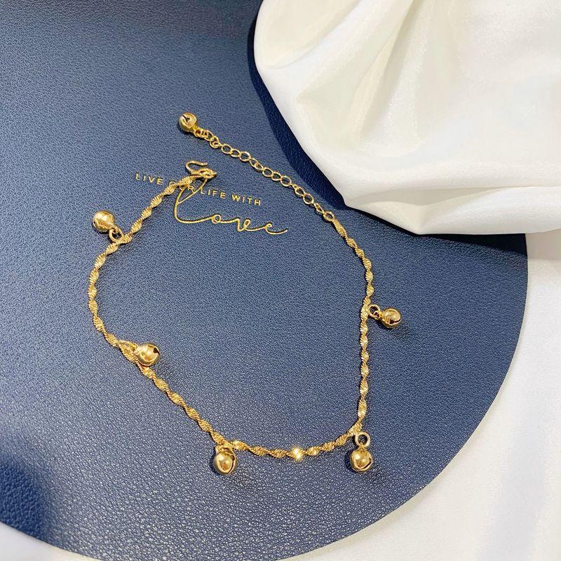 Vietnamese Gold-Plated Wave Pattern Personality Anklet, Long-Lasting Color, Simple Bell-Like Anklet For Women, Summer_voghion.com