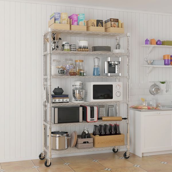 6 Tier Removable And Freely Adjustable NSF Certified Wire Shelving Unit With Wheels Heavy Duty Metal Storage Rack For Kitchen Garage Pantry Commerci_voghion.com
