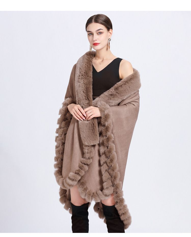 Elegante cardigan oversize con maniche a pipistrello e collo in pelliccia sintetica di coniglio - Lungo cappotto avvolgente con apertura frontale per donna (colori multipli)_voghion.com
