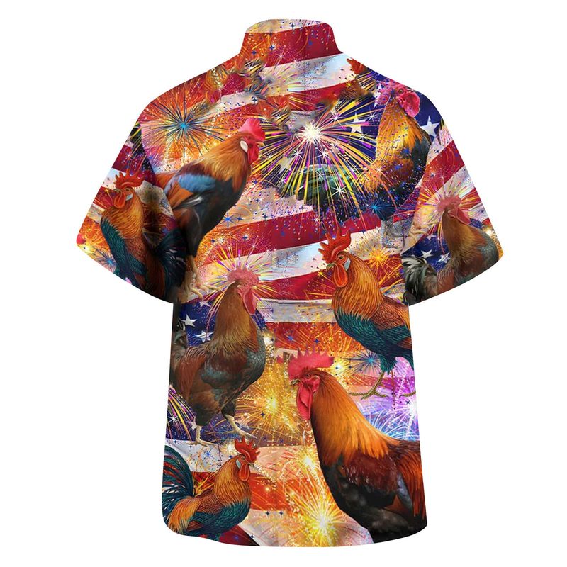 Neu Herren Kurzarm Hawaiihemd mit 3D-Digital-Hahn-Muster bedruckt Herren Sommer Strickjacke_voghion.com