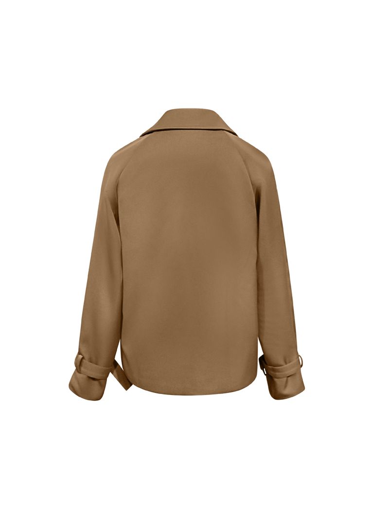 Women's Short Windbreaker Autumn And Winter Long Sleeved Double Breasted Lapel Casual Jacket_voghion.com