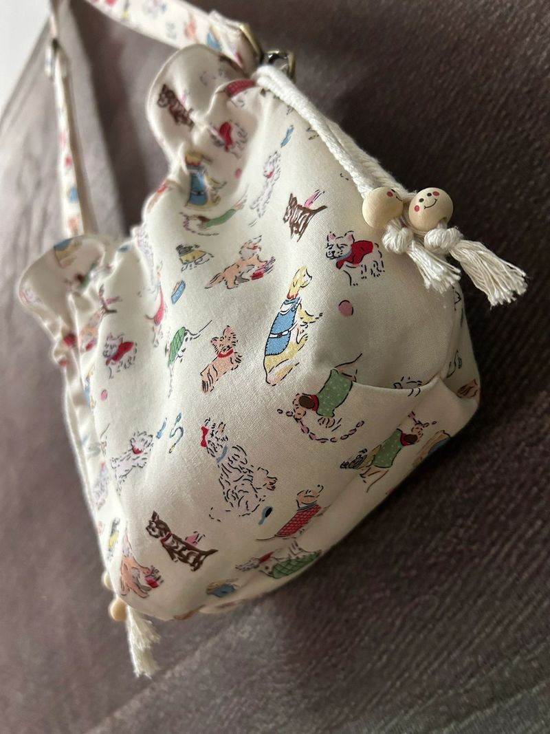 Cartoon Tote Canvas 2024 New Class Girl Student Versatile Drawstring Crossbody Dog Bag_voghion.com