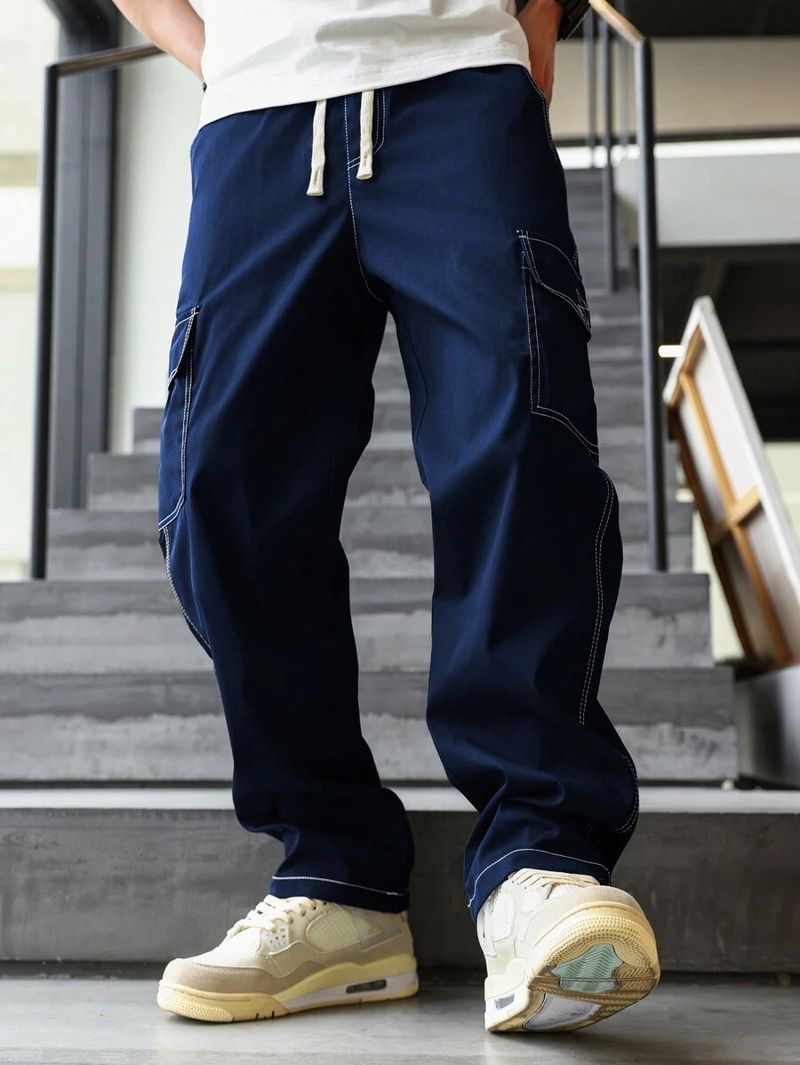 Lässige Cargohose für Herren – Relaxed Fit Jogginghose mit Kordelzug in Schwarz/Weiß/Marineblau (Größen S-XXL)_voghion.com