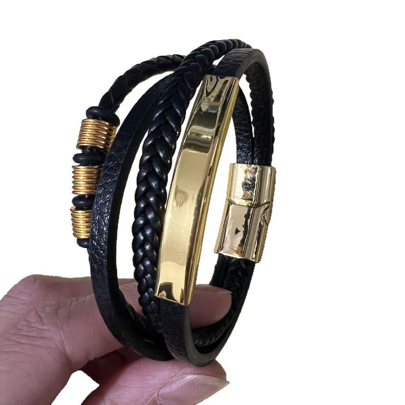 Bracciale da polso intrecciato con chiusura magnetica in lega multistrato, versatile, in pelle, di alta qualità, da uomo, personalizzabile_voghion.com