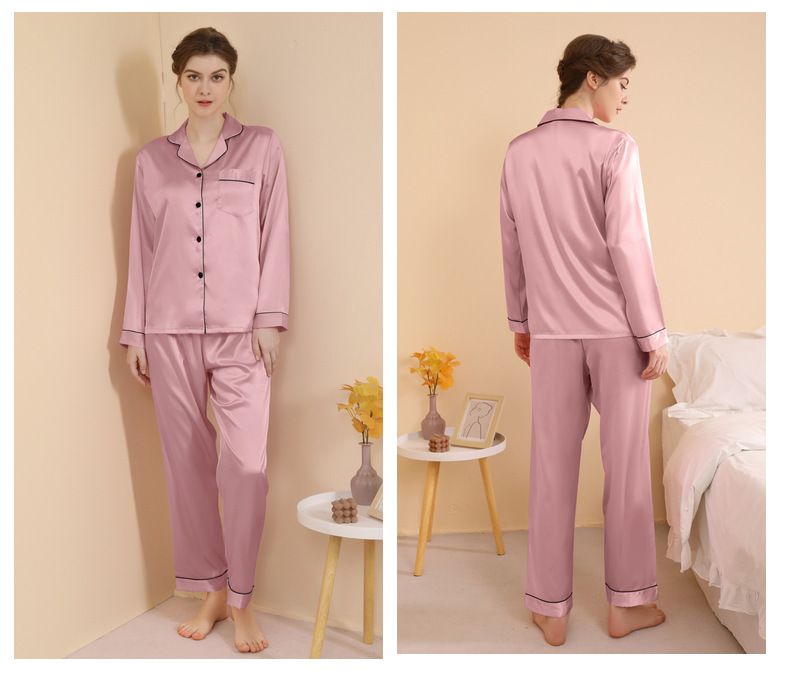 Damen-Nachtwäsche, große Größe, Basic-Pyjama, Damen, Frühling und Sommer, langärmelige Hose, dünne Seide, Freizeit, Zuhause, zweiteiliges Set_voghion.com