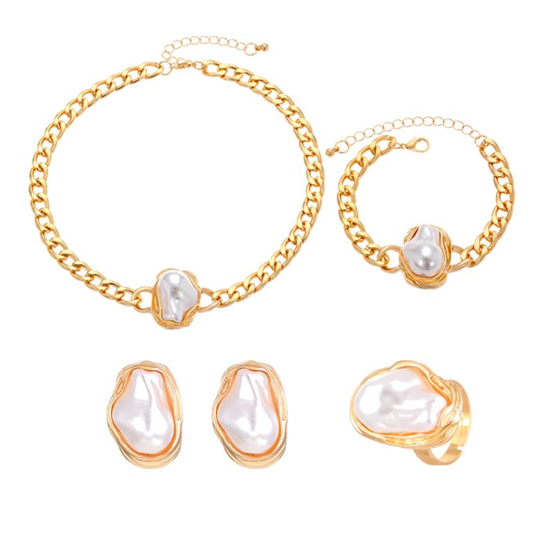 Baroque Irregular Pearl Bracelet Necklace Set Jewelry For Women Fashion Cuban Chain Choker Ring_voghion.com