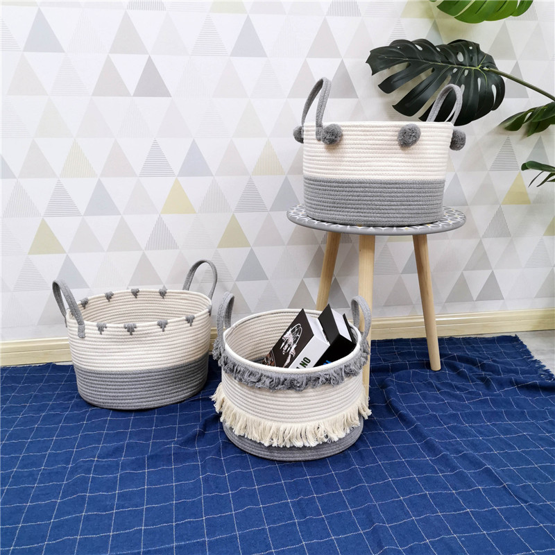 Baumwollseil mit gewebter Quaste, nordischer Ins-Stil, Raum-Sonstiges-Korb, Aufbewahrungseimer für Babyspielzeug_voghion.com