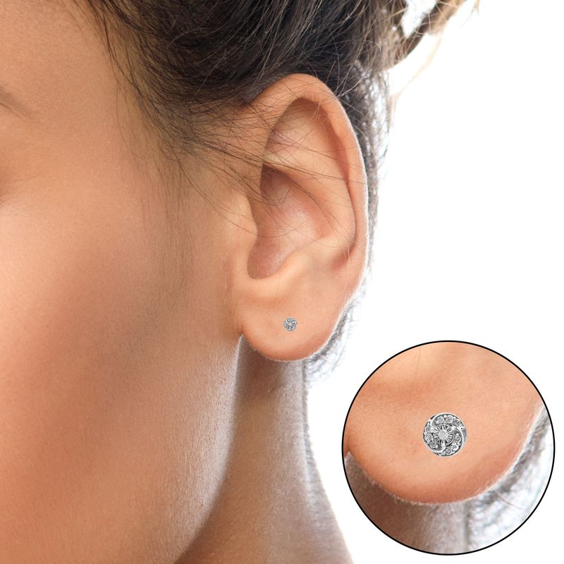 .925 Sterling Silver 1/4 Cttw Round Diamond Spiral Halo Cluster Stud Earrings (I-J Color, I2-I3 Clarity)_voghion.com