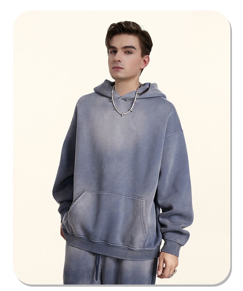 Streetwear Men's Vintage Hoodie & Jogger Set – Distressed Spray-Dye Fleece Loungewear, Oversized Fit, High Street Fashion_voghion.com