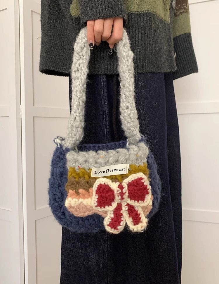 Versione coreana della borsa a tracolla da donna in lana con fiocco dolce_voghion.com