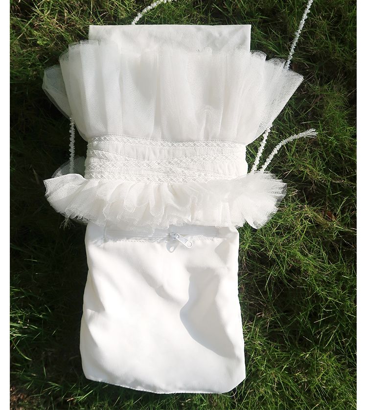 Ein Nischendesign mit Perlengefühl, mehrlagiges Spitzennetz, süße Canvastasche, einfarbiger Schultergurt, kleine Umhängetasche_voghion.com