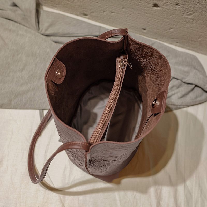Nuova borsa a secchiello in pelle scamosciata e olio, borsa a tracolla da donna, grande capacità_voghion.com
