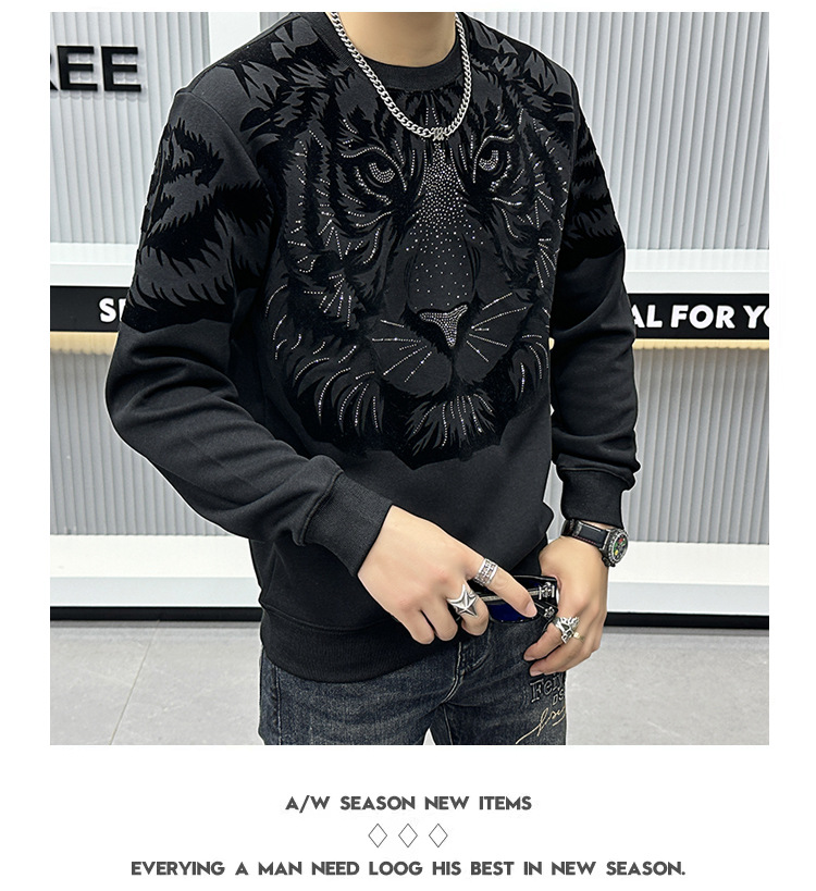 Sweat-shirt tête de tigre haut de gamme pour hommes, chemise Vintage à col rond_voghion.com