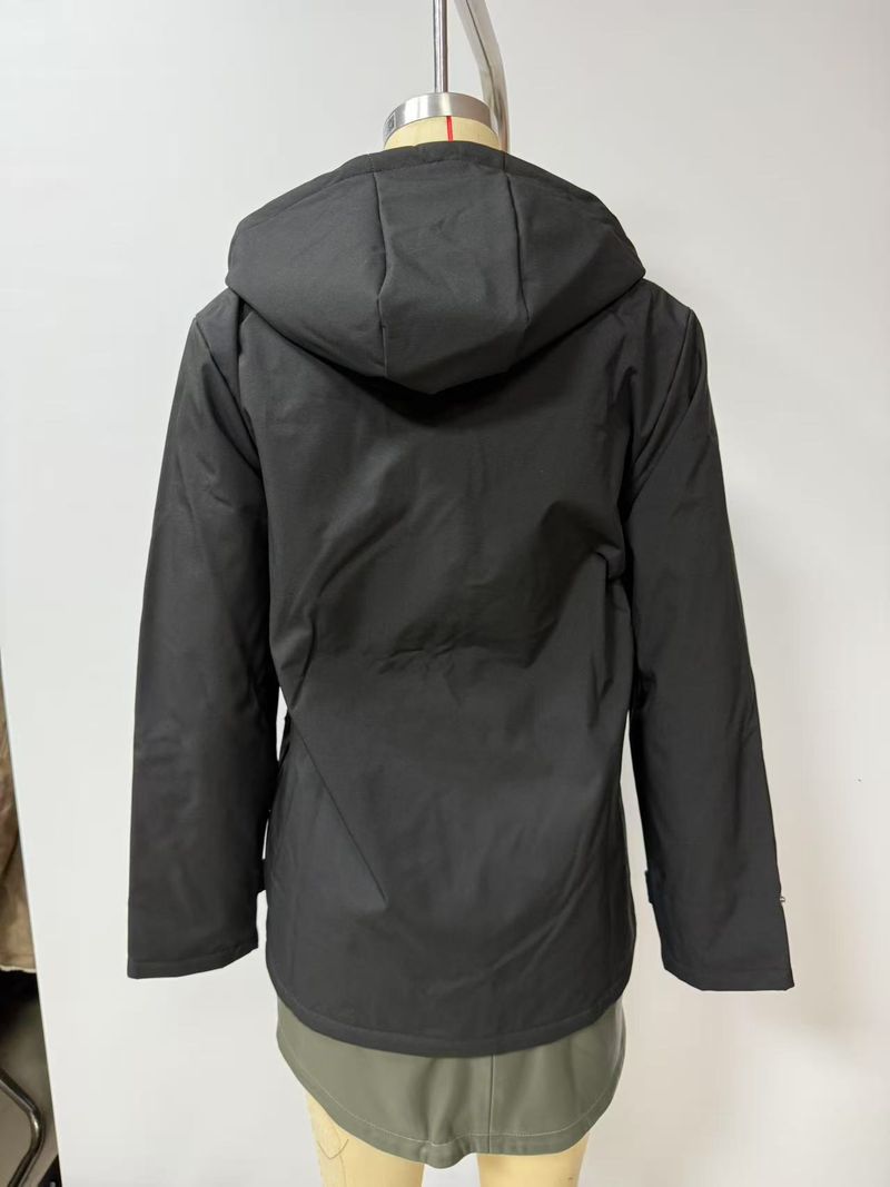 Giacca antivento con cappuccio da donna, fodera in pile, impermeabile, manica lunga, cappotto di media lunghezza per autunno e primavera_voghion.com