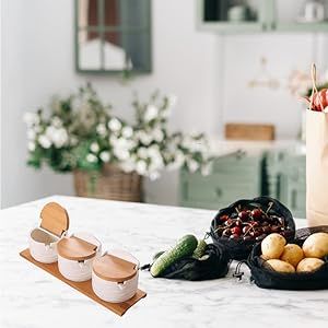ACZT Gewürzbehälter aus Keramik mit Klappdeckel und Löffel – Kreative Gewürzbox für Zuhause, Küche, Theke (3)_voghion.com