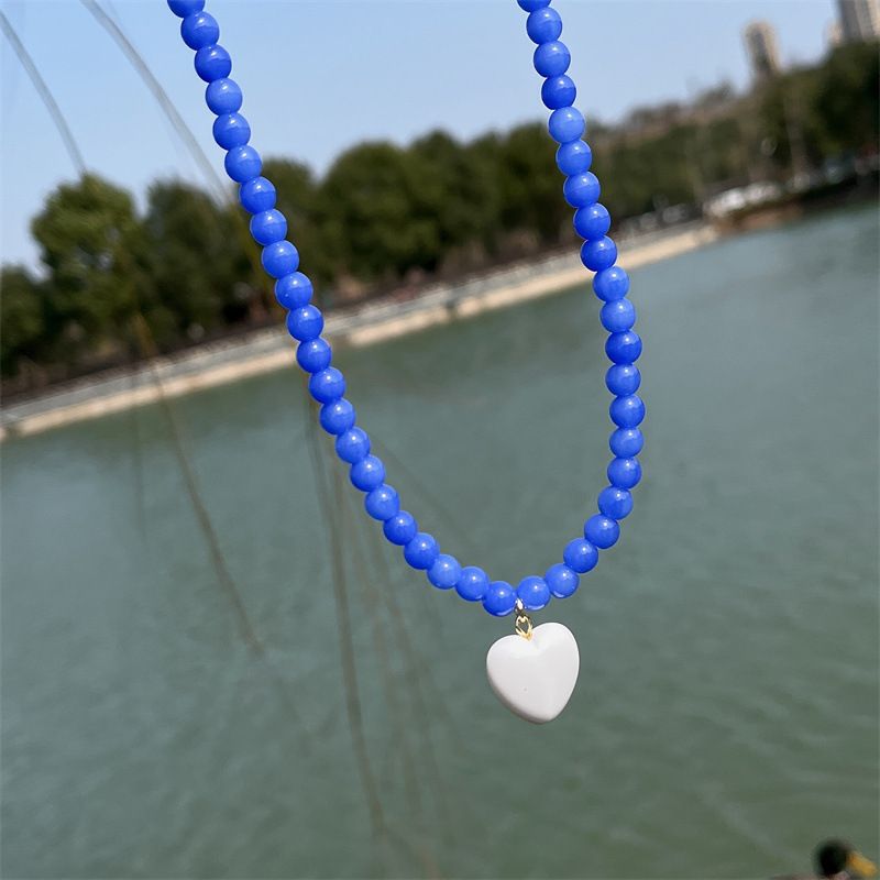 Collar con colgante de corazón de melocotón en forma de perla rosa, blanco y rojo, listo para usar, joyería para niñas y mujeres._voghion.com