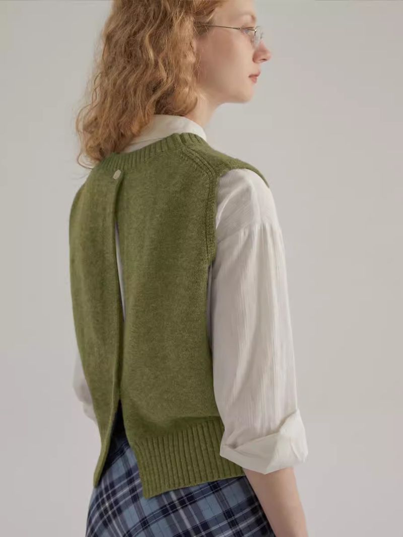 Women's Slim Fit Round Neck Knit Sweater Vest Layering Sleeveless Pullover Casual Top Solid Color Pullover Layered Sleeveless_voghion.com