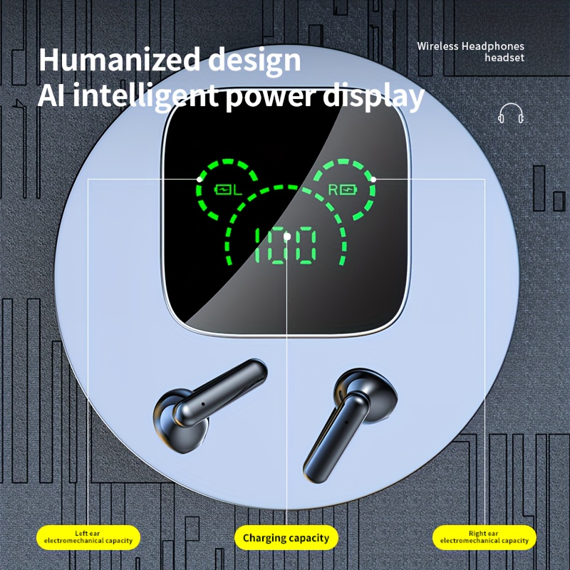 Noi căști fără fir cu mini oglindă, afișaj digital inteligent al puterii, ușoare, portabile, durabile, fără întârziere în joc, învățarea muzicii și urechea pentru sport_voghion.com