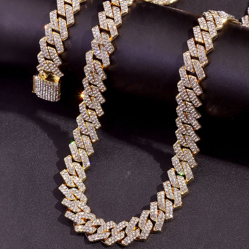 2025 New Arrivals Hip Hop 14MM Prong Link Necklace & Bracelet Iced Out Bling Cuban Chain Rhinestone Chains For Men Punk Rapper Jewelry_voghion.com