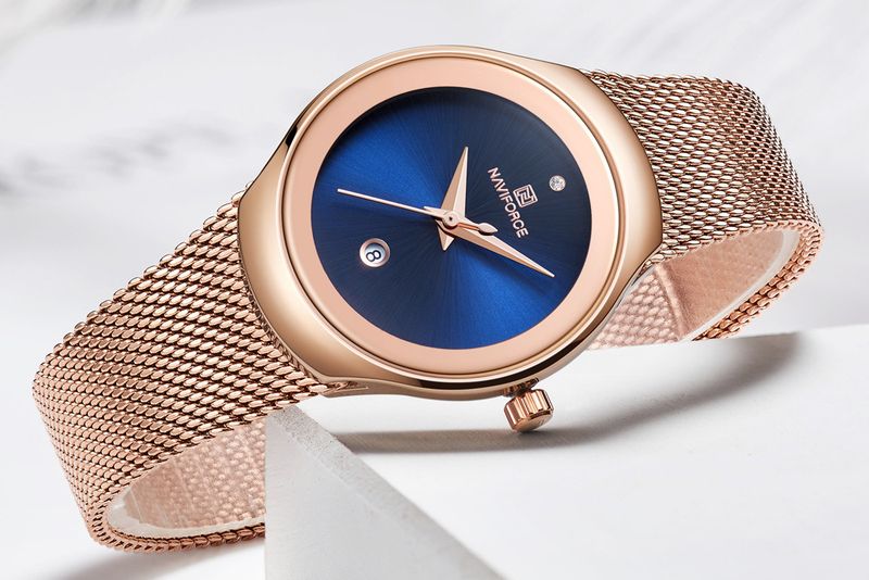 NAVIFORCE Lingxiang 5004 Women's Waterproof Quartz Watch, Stylish Simple Calendar Mesh Strap Watch Women's Watch_voghion.com