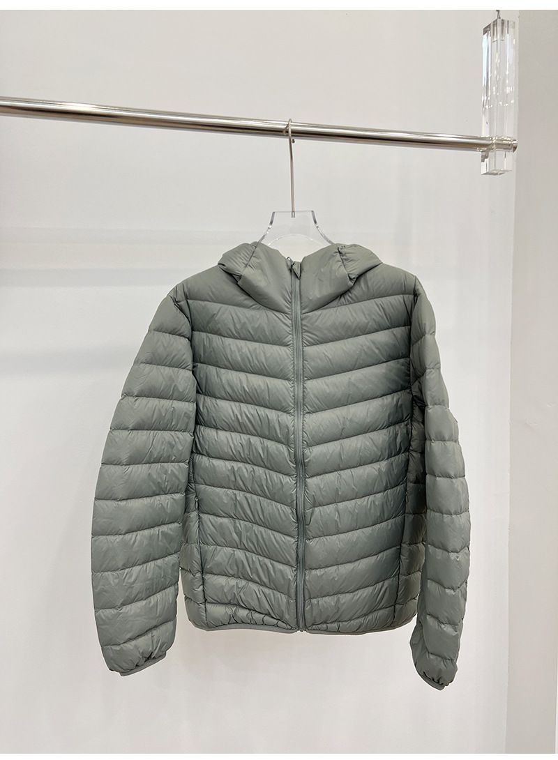 Men’s Lightweight Packable Down Jacket – Hooded, Water-Resistant, 600FP (Black/Navy/Gray)_voghion.com
