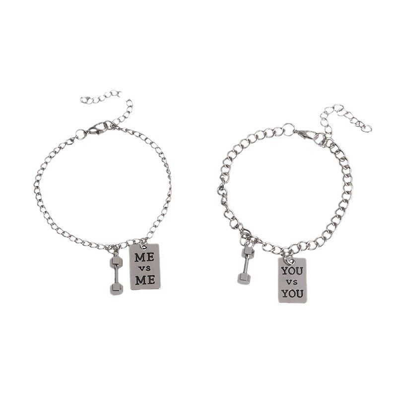 Neue koreanische INS Unisex Hip-Hop-Kette inspirierende Fitness Sie und ich Hantel Square Tag Armband Punk-Stil_voghion.com