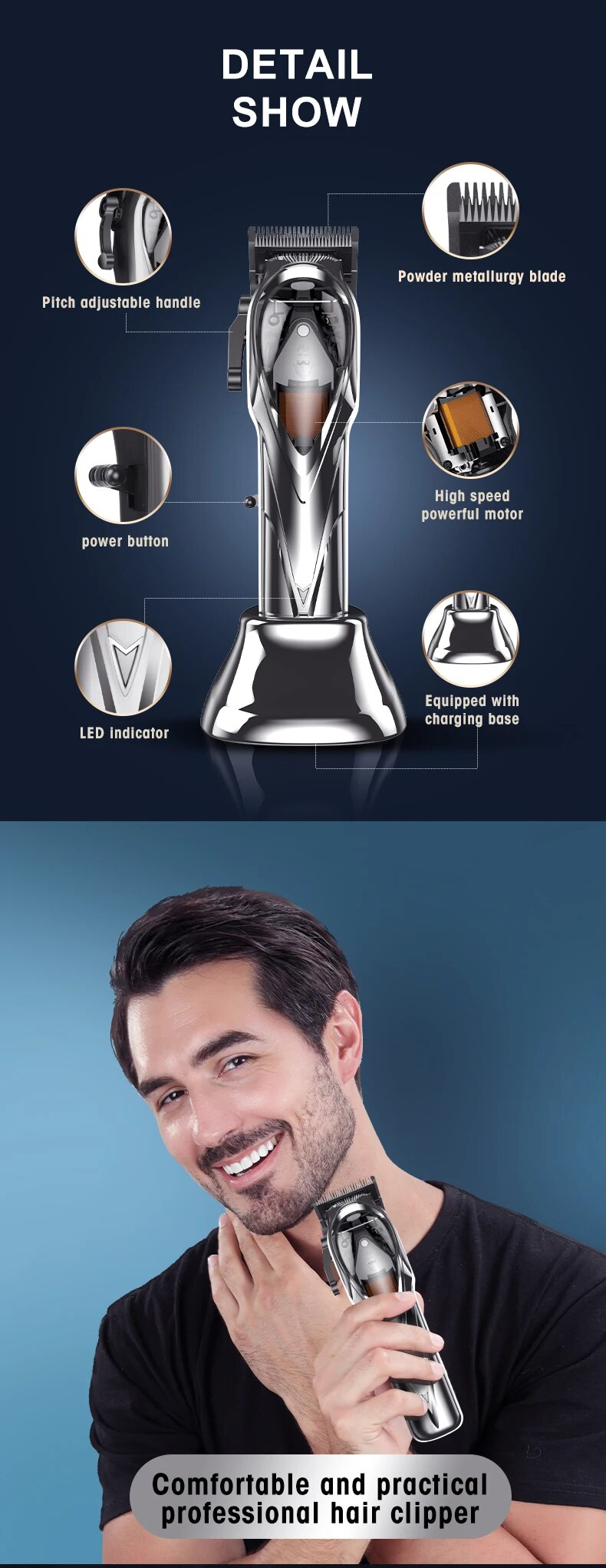Professional 10000RPM Men's Cordless Adjustable Charging Body Trimmer Electric Hair Clipper_voghion.com