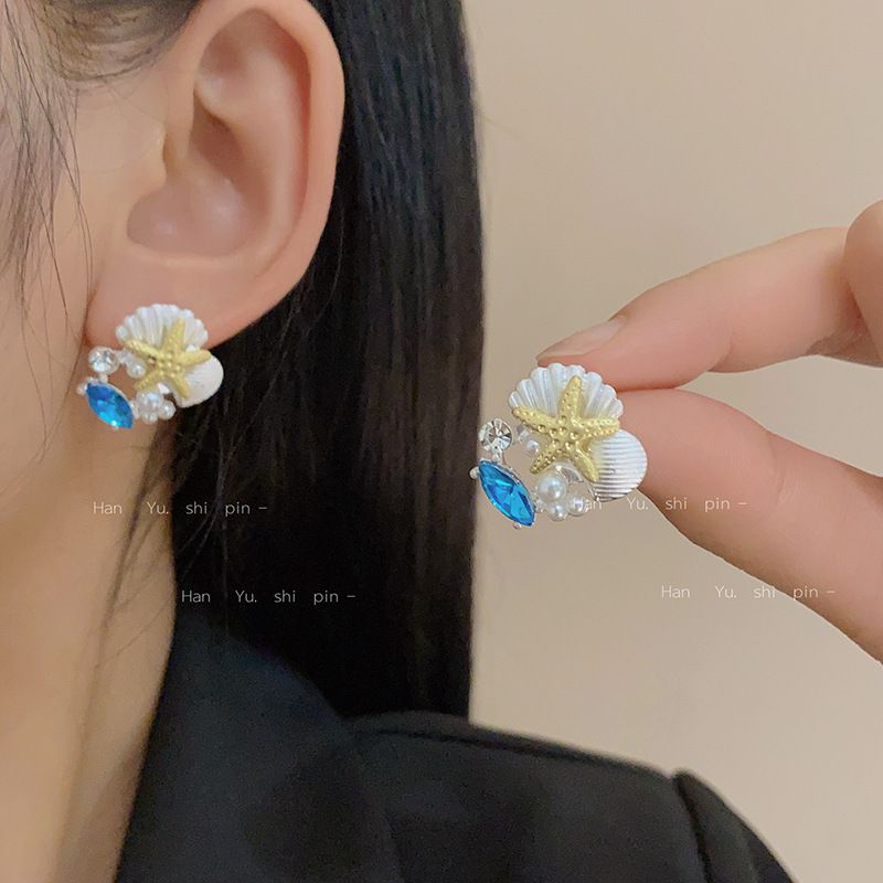 New Beach Vacation Style Ocean Starfish Shell Bracelet For Women Fashion Bohemian Internet Celebrity Pearl Earrings_voghion.com
