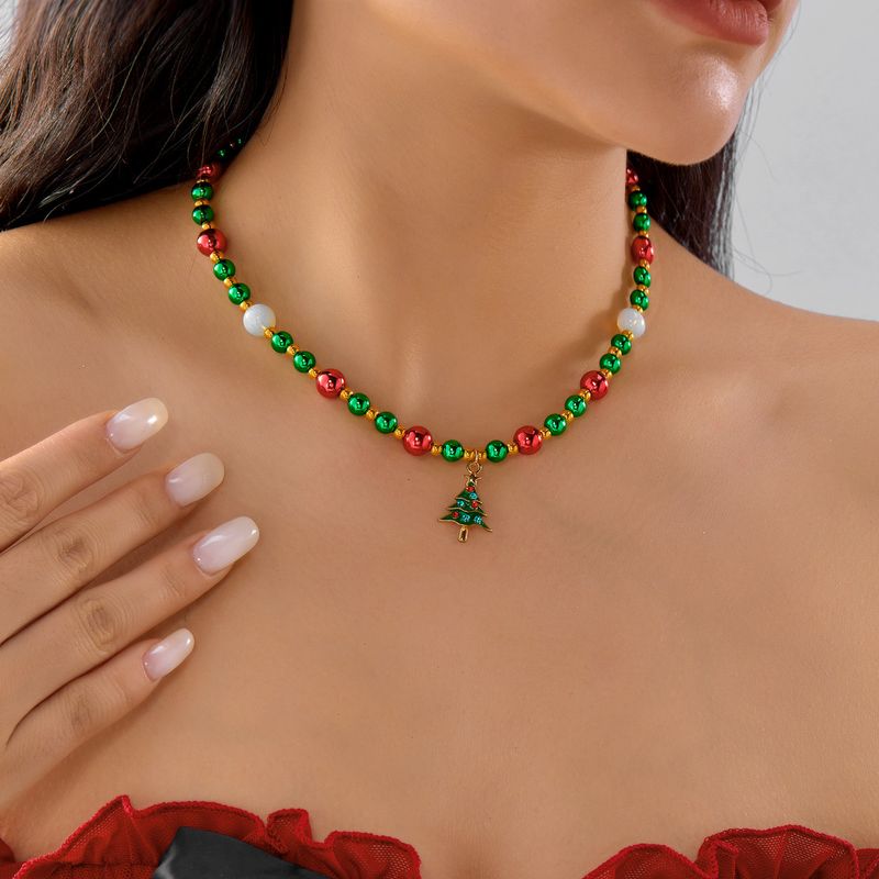 Nuova collana con ciondolo a forma di bastone di Babbo Natale creativo e versatile con perline natalizie_voghion.com