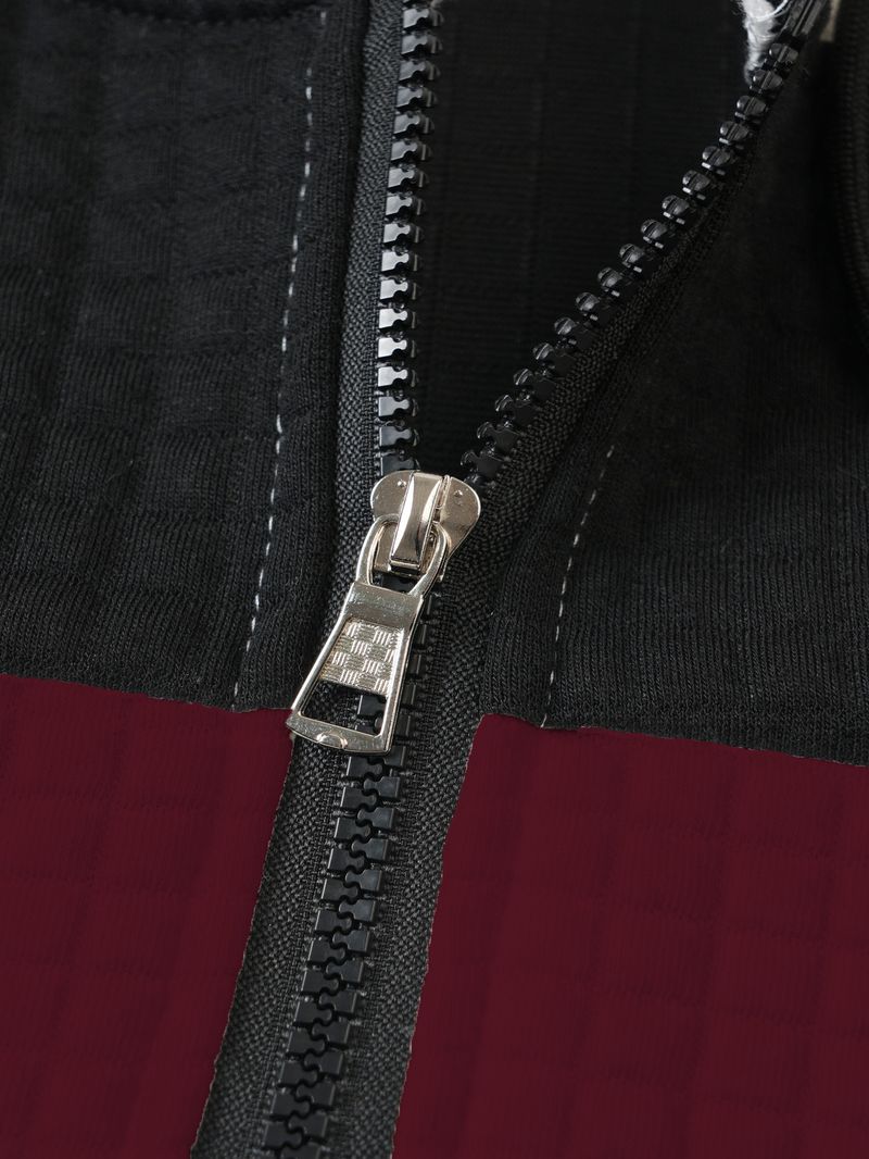 Felpa con cappuccio a quadri da uomo – Felpa casual a maniche lunghe con cerniera (S-XXXL, design a blocchi di colore)_voghion.com