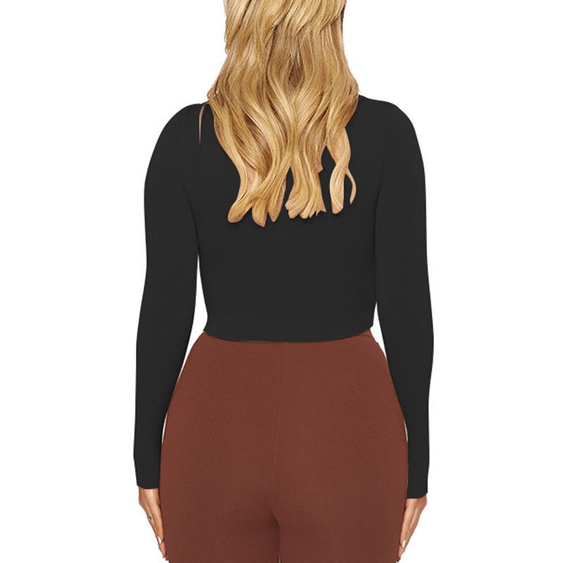 Abbigliamento da donna 2025 Autunno Tinta unita Sexy Top attillato Maglietta a maniche lunghe con collo alto e maglietta di base_voghion.com