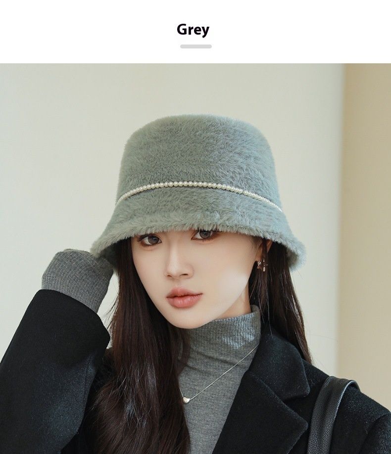 New Autumn And Winter Style Small Fragrant Pearl Mink Fur Flat Top Fisherman Hat With Feminine Temperament Warm Basin Hat Bucket Hat_voghion.com