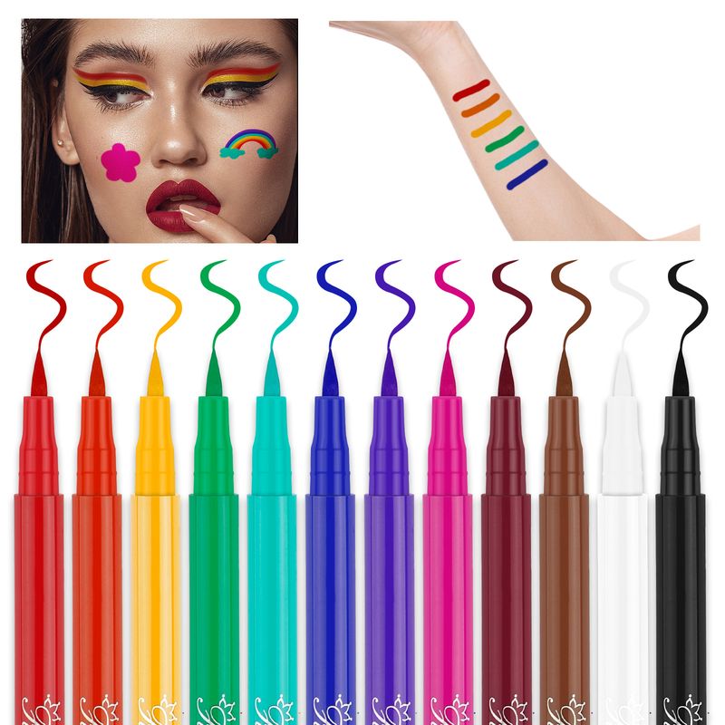 Nuovo set di 12 eyeliner liquidi opachi arcobaleno a lunga durata_voghion.com