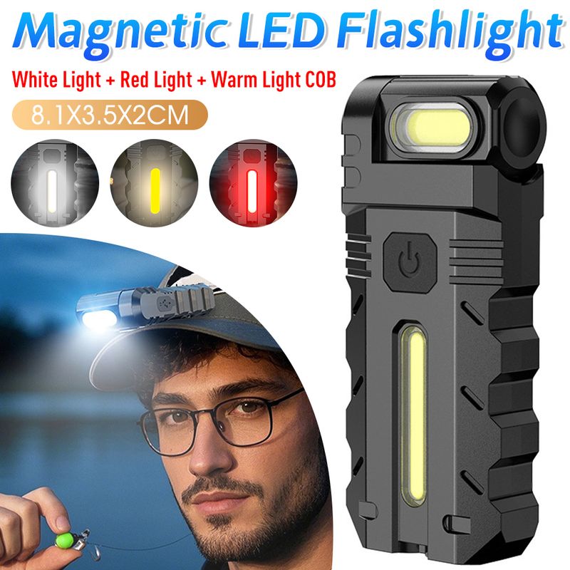 Magnetic LED Flashlight 180 Degree Rotating Head Mini Flashlight Waterproof Compact Magnet Work Light For Outdoor Emerge_voghion.com