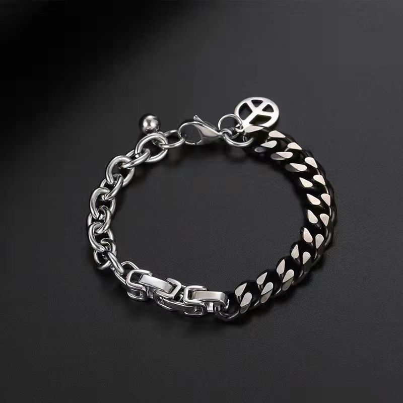 Bracciale in acciaio al titanio anti-guerra con catena cubana, da uomo, patchwork unico, accessorio di moda alla moda per donna_voghion.com