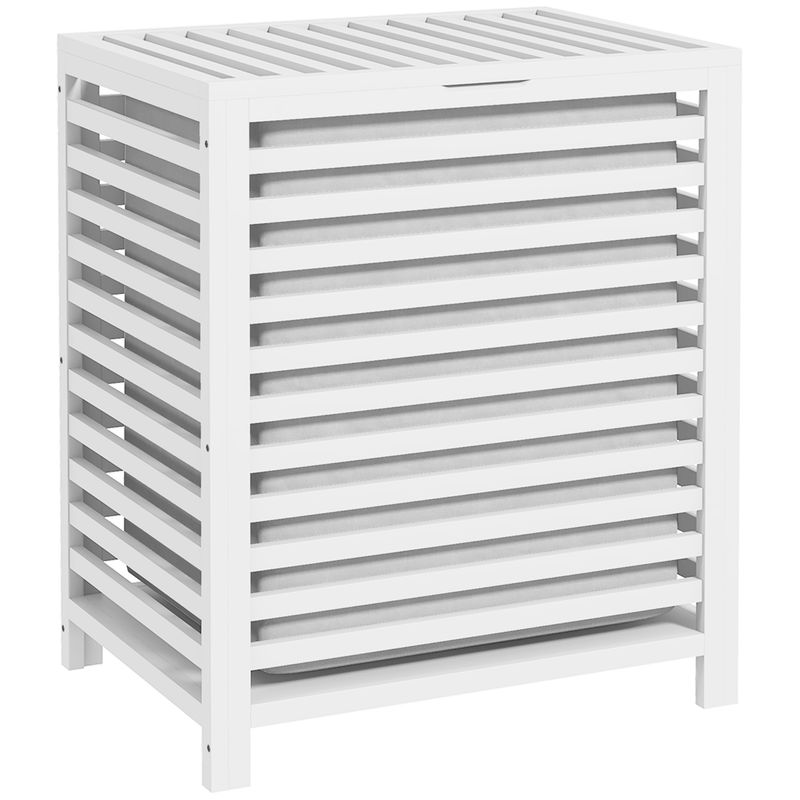 HOMCOM Bamboo Laundry Hamper with Lid, Laundry Basket with Removable Liner Bag, Dirty Clothes Hamper, 19.75 x 14.25 x 23.5 Inches, White_voghion.com