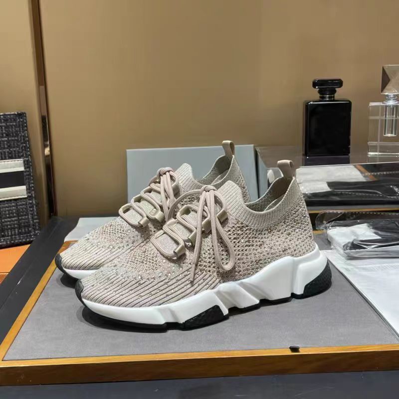 2024 New Flat Bottom Lace Up Knitted Elastic Breathable Water Diamond Socks Low Top Versatile Casual Couple Shoes Lazy_voghion.com