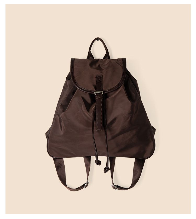 College style black drawstring college student casual nylon large capacity new backpack simple women's high-end_voghion.com