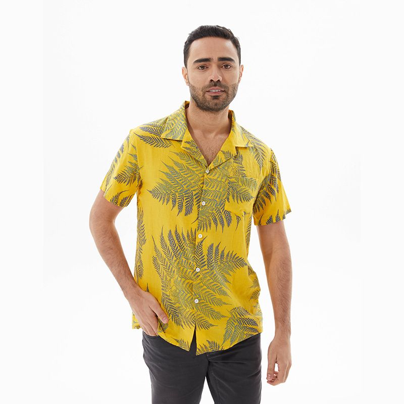 Herrenbekleidung Neue Mode Maple Leaf Revers Kurzarm Strandhemd_voghion.com