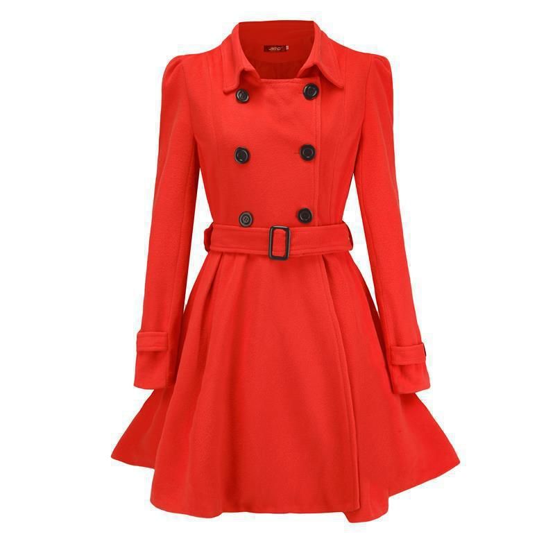 Elegant Women's Wool Blend Trench Coat With Belt & Peplum Hem - Slim Fit Long Coat For Autumn/Winter_voghion.com