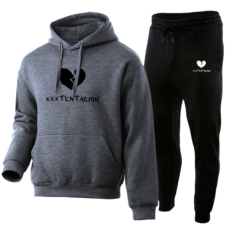 Xxxtentacion bedrucktes Hoodie-Set aus Herrenpullover, Hose und weicher Sportbekleidung_voghion.com