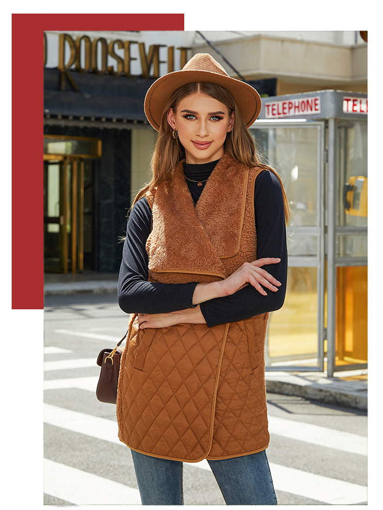 Gilet sans manches en patchwork de peluche pour femme, nouvelle mode d'automne_voghion.com