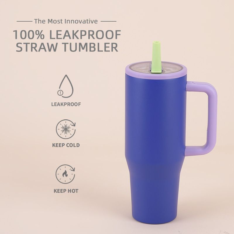 Thermoses New 40oz Double Layer Ice Cup Leak Proof Foldable Straw Cover Portable Direct Drinking Mouth Car Cup_voghion.com