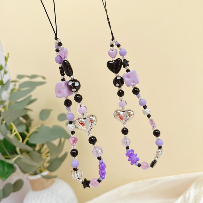 Cool Black And Purple Heart Cheese Block Backpack Pendant Chain Phone Lanyard Decoration Anti-Lost Gift_voghion.com