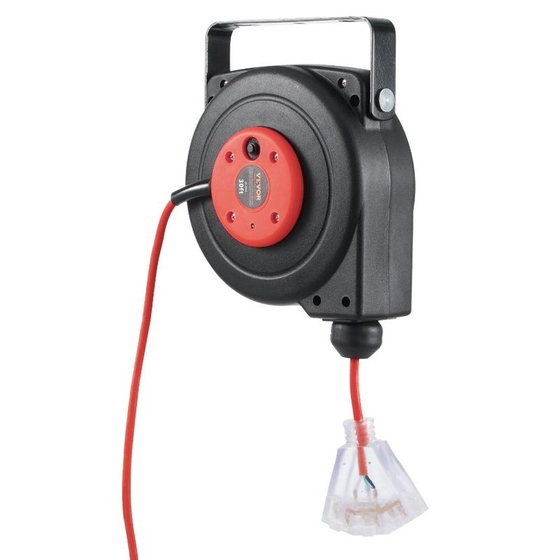 Power Extension 16AWG Retractable 3C Reel 30FT Cord SJTOW Cord Reel_voghion.com